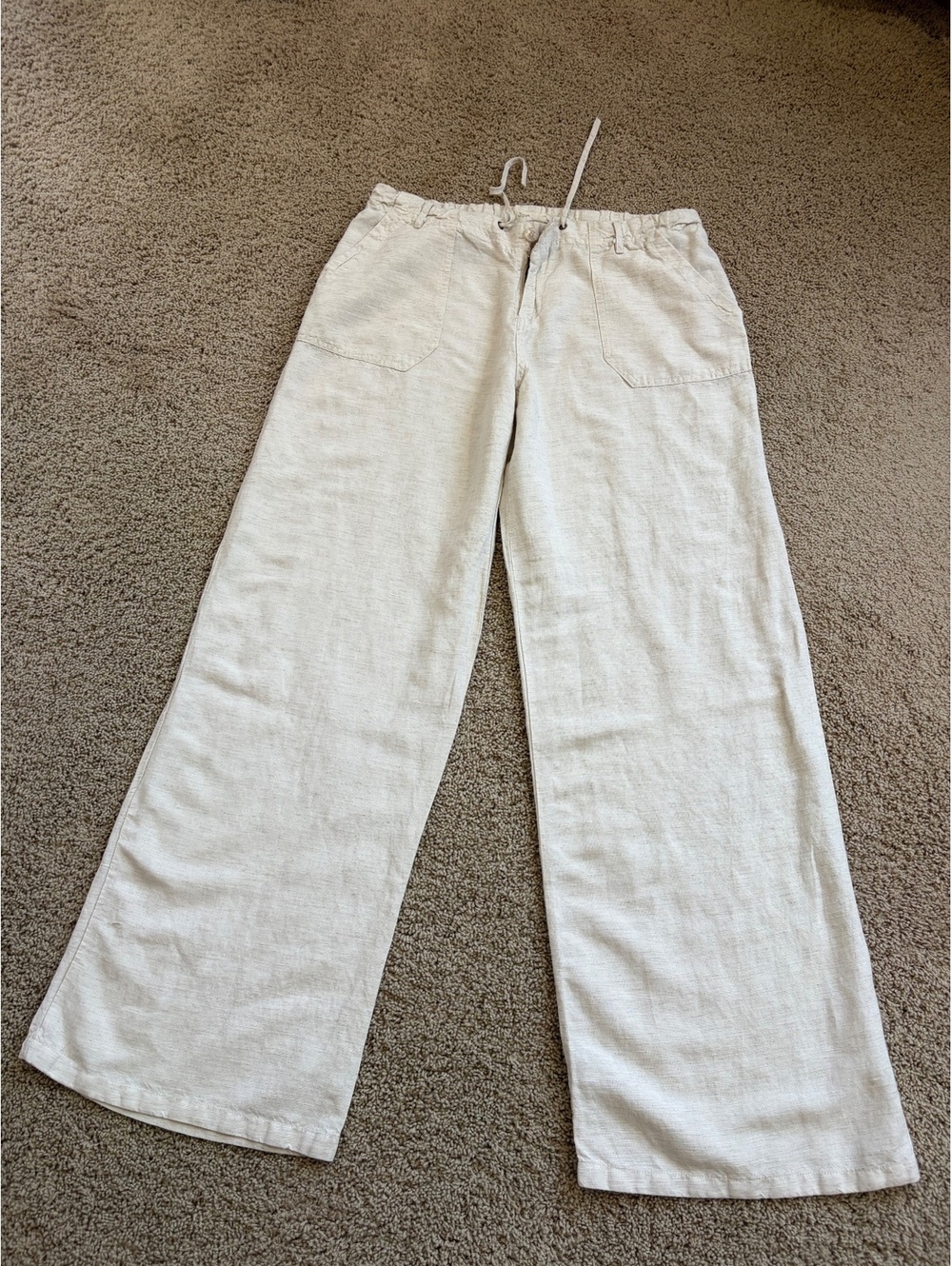 Just Living Women's Wide Leg Linen Pants Cream L LARGE